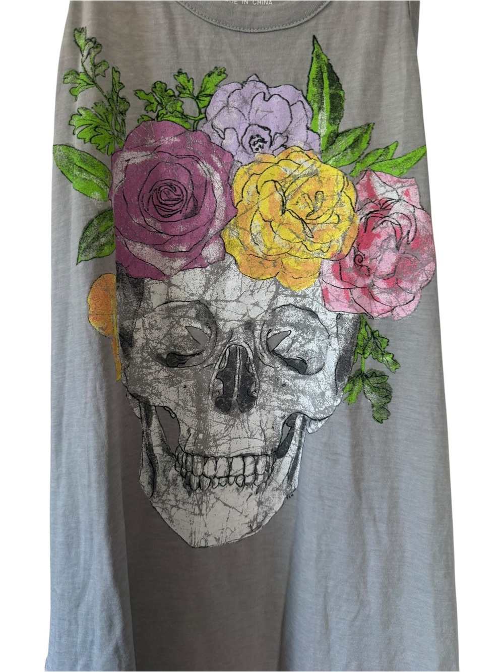 Chaser | NWT | Flower Crown Skull Jersey Tank Top Grey Size | Medium - Picture 5 of 5